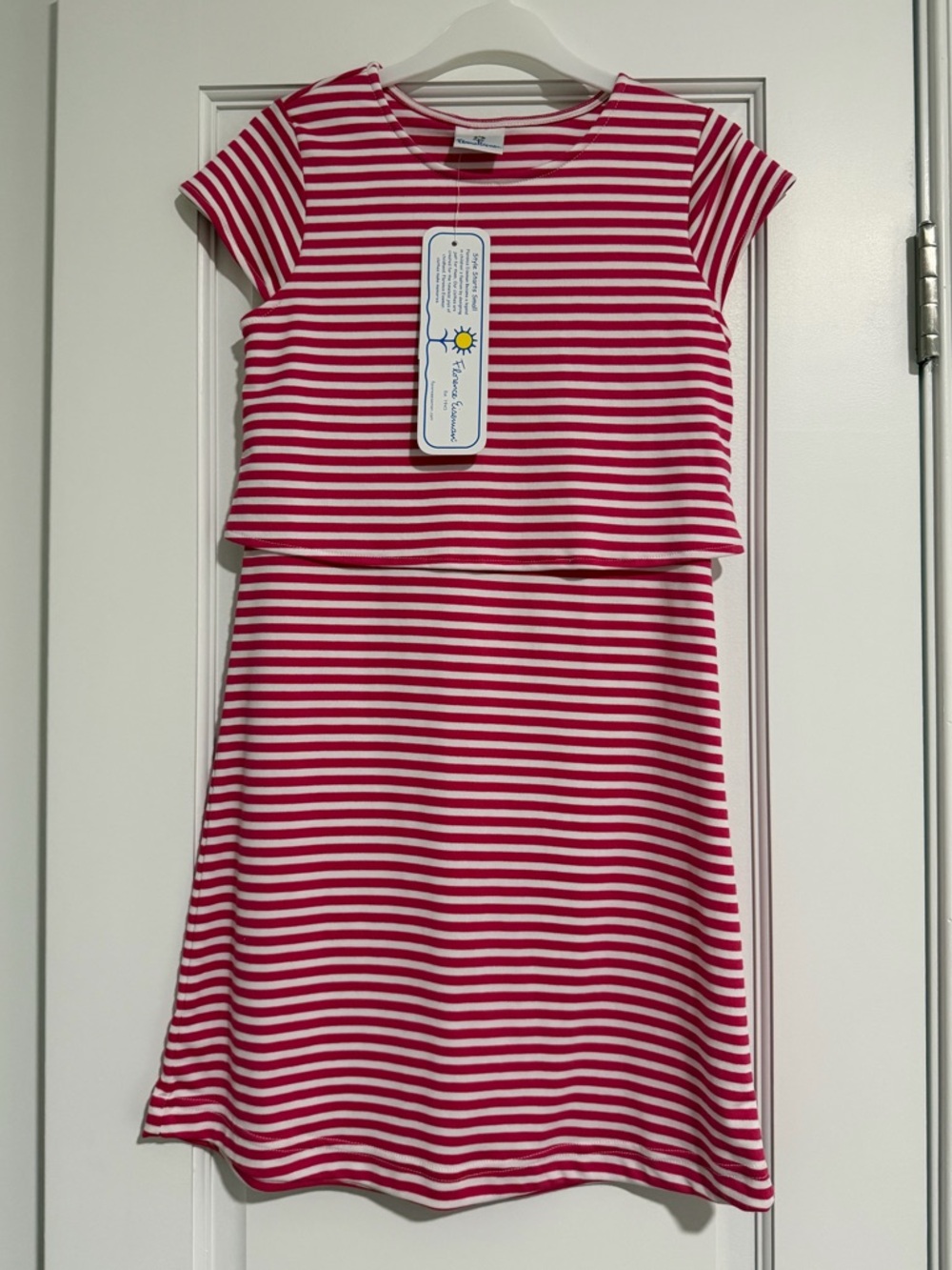 Florence Eiseman Pink and White Striped Short Sleeve Dress